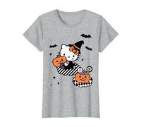 Hello Kitty Carino Strega Mago Felice Halloween Maglietta, Donna, Grigio Melange, M