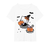 Hello Kitty Carino Strega Mago Felice Halloween Maglietta, Donna Plus-Size, Bianco, 3X