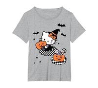 Hello Kitty Carino Strega Mago Felice Halloween Maglietta, Donna Plus-Size, Grigio Melange, 6X