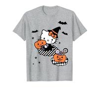 Hello Kitty Carino Strega Mago Felice Halloween Maglietta, Uomo, Grigio Melange, L