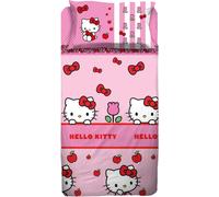 Hello Kitty Completo Letto 100% Cotone Letto Singolo Lenzuola Sopra+Sotto+Federa
