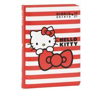 Franco Cosimo Panini Hello Kitty Diario Datato 2026/2027, Agenda Giornaliera con Copertina Rigida, Tema Hello Kitty, Rosso e Bianco a Righe