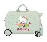 Hello Kitty Floreale Valigia per Bambini Blu Rigida ABS Chiusura a combinazione laterale 4 Ruote Bagagli a Mano, Verde, Taglia unica, Valigia per bambini