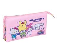 HELLO KITTY & FRIENDS - Astuccio triplo, astuccio per bambini, ideale per bambini in età scolastica, comodo e versatile, qualità e resistenza, 22 x 3 x 12 cm