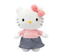 Hello Kitty Giochi Preziosi Morbido Peluche Hello Kitty 30 cm con Outfit alla Moda, Tutina Rosa, Fiocco Rosso, Maglia A Righe Rosse Adatto per Bambini dai 3 Anni