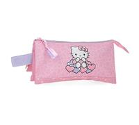 Hello Kitty Hearts & Dots, astuccio scolastico, a tracolla, realizzato in poliestere, Rosa, Astuccio triplo