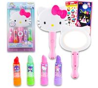 Hello Kitty Hello Kitty Lip Balm - Set con 4 balsami per labbra e specchio luminoso, adesivi, altro ancora, kit di trucco per ragazze Hello Kitty Lip Balm