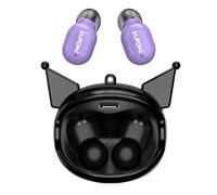 Hello Kitty Kuromi - Auricolari Bluetooth wireless con custodia di ricarica girevole, microfono integrato, chiamate in vivavoce, design viola e nero, per bambini e fan | Funzione flip face