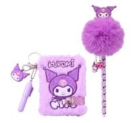 Hello Kitty Kuromi Cinnamoroll Set di Cancelleria per Ragazze, Mini Quaderno e Penna con Pon-Pon, Regalo per Bambine (Lila)