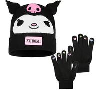 Hello Kitty Kuromi Sanrio Accessori Invernali Ragazza, Berretto Invernale Sciarpa e Guanti Bambina 2 o 3 Pz Set, Taglia Unica, Idea Regali (Nero Kuromi 2 Pz)