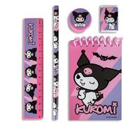 Hello Kitty Kuromi - Set di 5 articoli di cancelleria con matita, blocco note, righello, gomma e temperino per bambini
