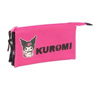 safta KUROMI - Astuccio triplo, astuccio per bambini, ideale per bambini in età scolastica, comodo e versatile, qualità e resistenza, 22 x 3 x 12 cm, nero/fucsia, M, Casual
