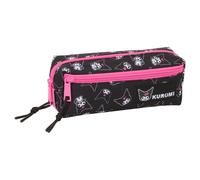 safta KUROMI - Astuccio triplo piccolo, astuccio per bambini, ideale per bambini in età scolastica, comodo e versatile, qualità e resistenza, 22 x 6 x 8,5 cm, nero/fucsia, M, Casual