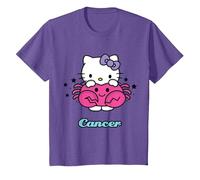 Hello Kitty - Maglietta con Scritta Cancro Maglietta, Bambini, Viola mélange, 10 Anni