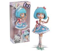 Hello Kitty Manga Doll Pretty Pink, bambola giapponese alla moda con look manga, figura da 19,5 cm con 15 punti di articolazione, capelli azzurri, accessori inclusi, +4, Famosa (HKTF0300)