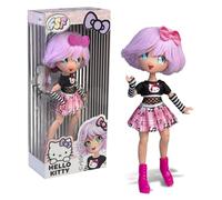 Hello Kitty Manga Doll Teddy Rock, bambola giapponese alla moda con look manga, figura da 19,5 cm con 15 punti di articolazione, capelli viola, accessori inclusi, +4, Famosa (HKTF0100)
