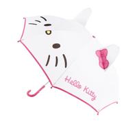 Hello Kitty - Ombrello manuale per bambini, con orecchie e fiocco 3D, colore bianco e rosa, struttura in fibra di vetro resistente, licenza ufficiale, ideale per pioggia e scuola, taglia unica