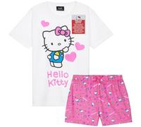Hello Kitty Pigiama Bambina Corto Set Pigiami a Maniche Corte per Bambini Ragazza Kawaii Morbido Abbigliamento da Casa Idee Regalo per Lei (11-12 Anni, Bianco/Rosa)