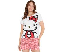 Hello Kitty Pigiama Donna Corto Set Pigiami Ragazza Estivi Kawaii Morbido e Confortevole Abbigliamento da Casa Idee Regalo per Lei (L, Bianco/Rosa)