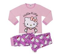 Hello Kitty Pigiama Lungo da Bambina, 100% Cotone, con Viso in Pile, 7-8 Anni, 128 cm, Rosa