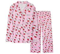 Hello Kitty Pigiama Lungo Donna, Classico Bottone Basso Abbigliamento da Notte (Rosa, 2XL)