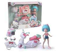 Famosa 4SF - Hello Kitty Pretty Pink Scooter, bambola giapponese alla moda con moto, figura di 19,5 cm con 15 punti di articolazione, con casco e borsa, indossa un top con microscorta (HKTF3000)