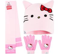 Hello Kitty Sanrio Accessori Invernali Ragazza, Berretto Invernale Sciarpa e Guanti Bambina 2 o 3 Pz Set, Taglia Unica (Rosa Hello Kitty 3 Pz)