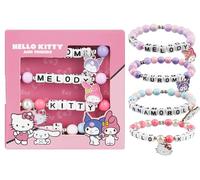 Hello Kitty Sanrio Braccialetti Bambina 4 Pz, Cinnamoroll Kuromi Kawaii Ciondolo con Perline Elastiche Anime Braccialetto Set (Rosa/Multi)