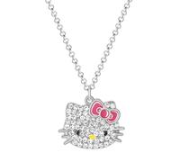 Hello Kitty Sanrio - Collana con ciondolo a pavé da 40,6 cm + 7,6 cm, con licenza ufficiale, gioiello per ragazze, 16+3 inches, Cristallo, Cristallo