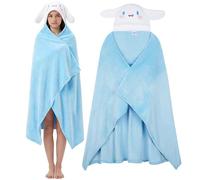 Hello Kitty Sanrio Coperta con Cappuccio, 120x150cm, Soffice Kawaii Copertina Pile, Kuromi, Cinnamoroll, Anime Regalo Donna e Adolescenti (Bleu Cinnamoroll)