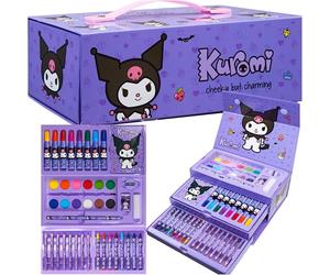 Hello Kitty Sanrio Kuromi Set Disegno Bambina, Acquerelli Matite Colorate Disegno Anime Set Cancelleria Arte in Custodia da Viaggio, Regalo Ragazza (Viola Kuromi 3 Livello)