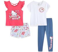 Hello Kitty Sanrio - Set da 4 pezzi con 2 top, leggings e pantaloncini, per bambine grandi, Bianco/Rosso/Grigio, 10