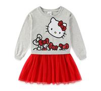 Hello Kitty Sanrio - Vestito da bambina a maniche lunghe, in tulle, per bambine e ragazze, Grigio, 8