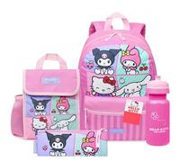 Hello Kitty Sanrio Zainetto Bambina 4 Pz Set Borraccia Astuccio Isolata Borsa Portapranzo Kawaii Anime Accessori Scuola