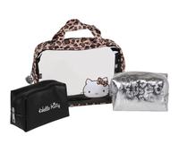 Hello Kitty SET 3 pezzi: CAPACIOSA trousse da viaggio leopardata CON CERNIERA
