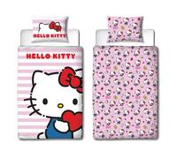 Hello Kitty, set copripiumino singolo con licenza ufficiale Hello Design, reversibile, 2 lati, con federa coordinata, perfetto per la camera dei bambini, in policotone