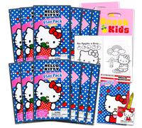 Hello Kitty - Set da 12 mini bomboniere per feste, confezione con 12 confezioni Hello Kitty Play | Mini libri da colorare, adesivi e sacchetti per dolcetti (decorazioni per feste di compleanno Hello
