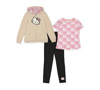 Hello Kitty Set da 3 pezzi con felpa con cappuccio e leggings con legging, maglietta e felpa con cappuccio, per bambini, Pesca, 7