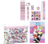 Hello Kitty - Set di cancelleria da colorare - Astuccio scolastico completo di pennarelli, matite colorate e accessori a tema per ragazze fan del personaggio più carino di Sanrio, Eva Hello Kitty, 22