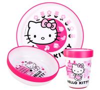 Hello Kitty Set di stoviglie riutilizzabili bicolore premium per bambini, 3 pezzi, piatto, ciotola e bicchiere, senza BPA