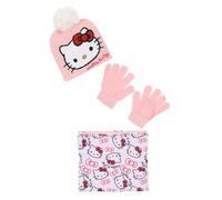 Hello Kitty Set Invernale Bambina 3 Pezzi, Cappello con Pon Pon, Scaldacollo e Guanti Coordinati, Accessori Invernali Morbidi e Confortevoli per Bambine e Ragazze (Rosa, Taglia 54)