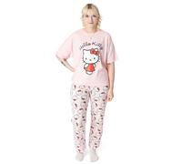 Hello Kitty Set Pigiama da Donna | Top a Maniche Corte con Grafica Bianca Kitty per Adulti e Pantaloni Pigiama a Gamba Lunga in Rosa | Indumenti da Notte da Donna con Stampa Integrale del Personaggio
