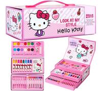 Hello Kitty Valigetta Colori per Bambini con Acquerelli, Matite Colorate, Pastelli & Arte Accessori (Rosa)