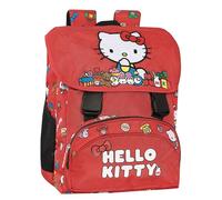 HELLO KITTY - Zaino Scuola Elementare Ufficiale Hello Kitty, Chiusura a Patta, 2 Scomparti Centrali, Tasca Frontale, Spallacci Regolabili e Imbottiti, Retro e Fondo Termoformati, 26x37hx22 cm