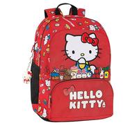HELLO KITTY - Zaino Scuola Ufficiale Hello Kitty, 2 Ampi Spazi Centrali, Tasche Frontali e Laterali, Charm Staccabile, Spallacci Regolabili e Imbottiti, Schienale Termoformati, 32 x 43H x 23 cm, 31 L