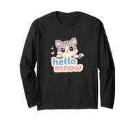 Hello Meow - Simpatico Gatto Kawaii Maglia a Manica