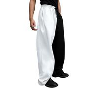 Hello MrLin Pantaloni da jogging da uomo in cotone larghi a gamba larga da uomo casual elasticizzati con coulisse palestra corsa pantaloni tuta, Bianco e nero., S