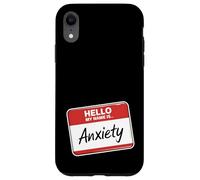 Hello My Name Is Anxiety Tag Nome Divertente Inverso Custodia per iPhone XR