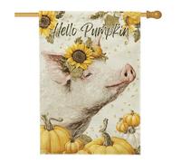 Hello Pumpkin - Bandiera autunnale da giardino, bandiera decorativa per la casa con maialino girasole, bandiera su entrambi i lati, in iuta, decorazione autunnale per esterni, 71 x 101 cm