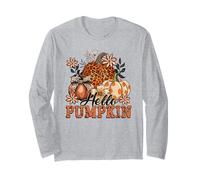 Hello Pumpkin Fall Vibes Zucche Stampa Leopardo Halloween Maglia a Manica